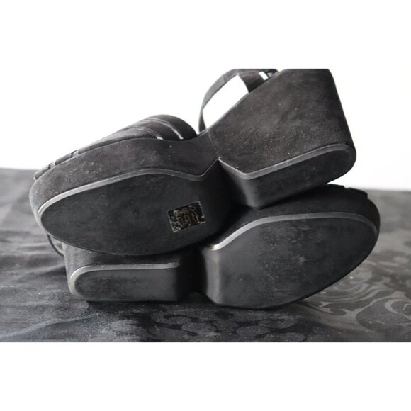 Robert Clergerie Women Size 11 Black Platform Sandals Open Toe Wedge Suede Pumps - Picture 12 of 12